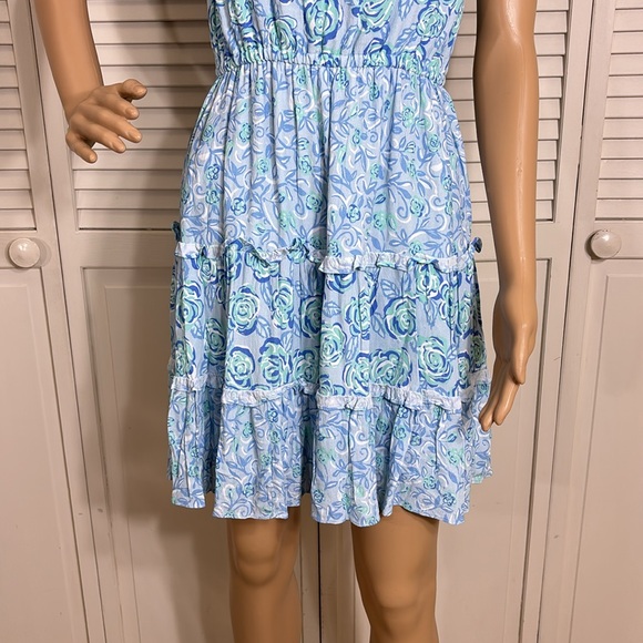 Sail to Sable Floral Mini Ruffled Blue Dress XS - Picture 3 of 13